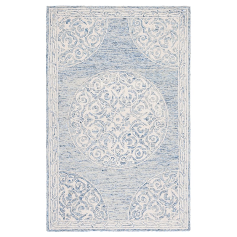 SAFAVIEH Handmade Metro Tietje Medallion Wool Rug - 6' Square - Blue/Ivory