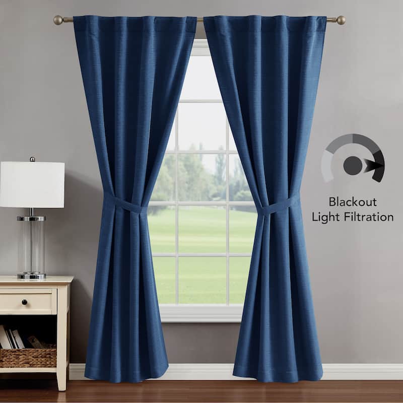 Creative Home Ideas Tobie Blackout Window Curtain, Room Darkening, Thermal Insulated, Back Tab. Set of 2 Panels with 2 Tiebacks