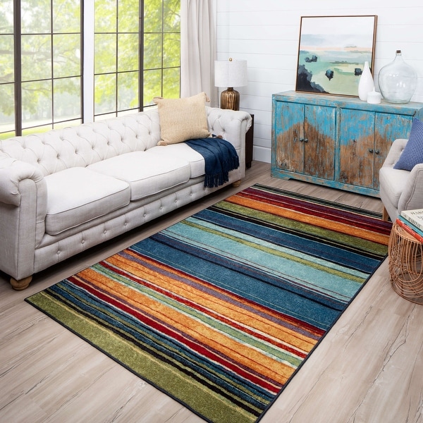 Modern Contemporary Geometric Bright MULTI COLOURED Stripes Easycare Rugs Runner 