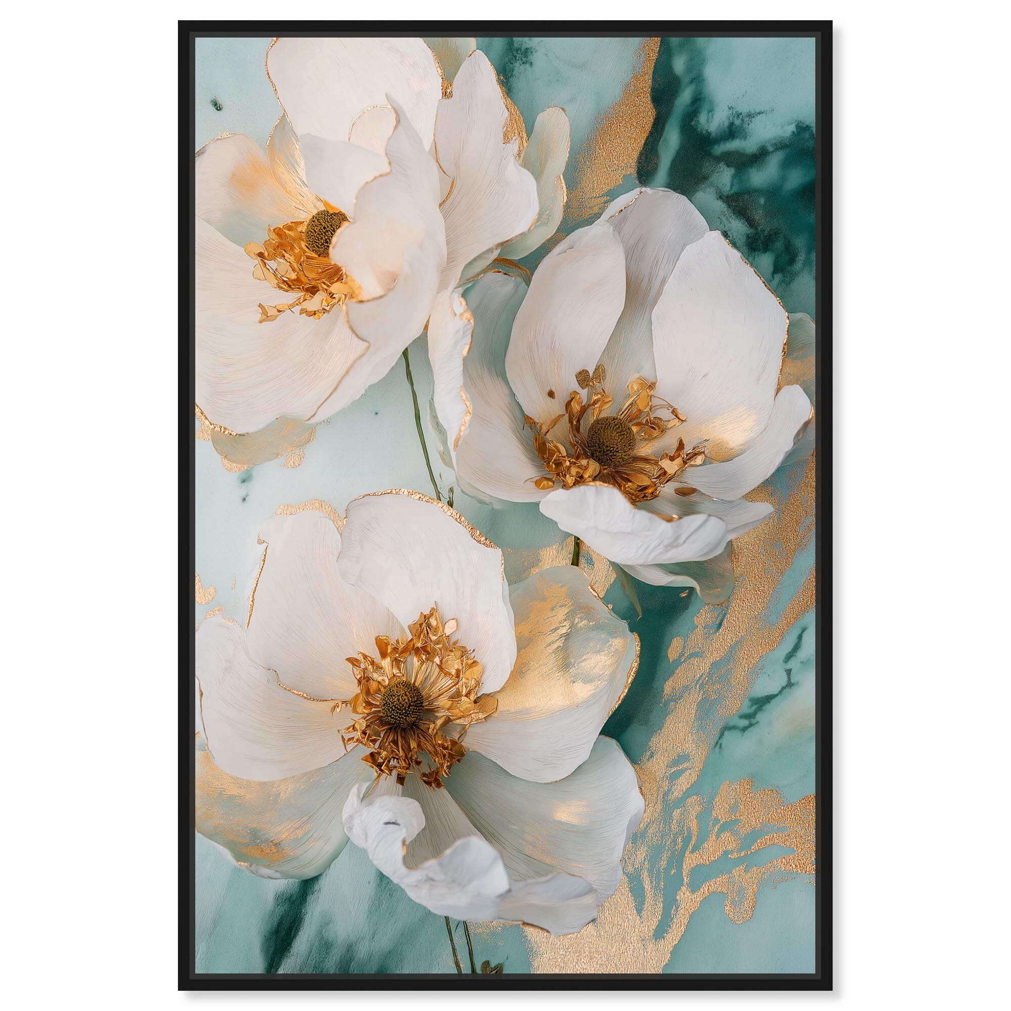 White Blooms with Golden Grace Canvas Pastel Floral Art by Art Remedy