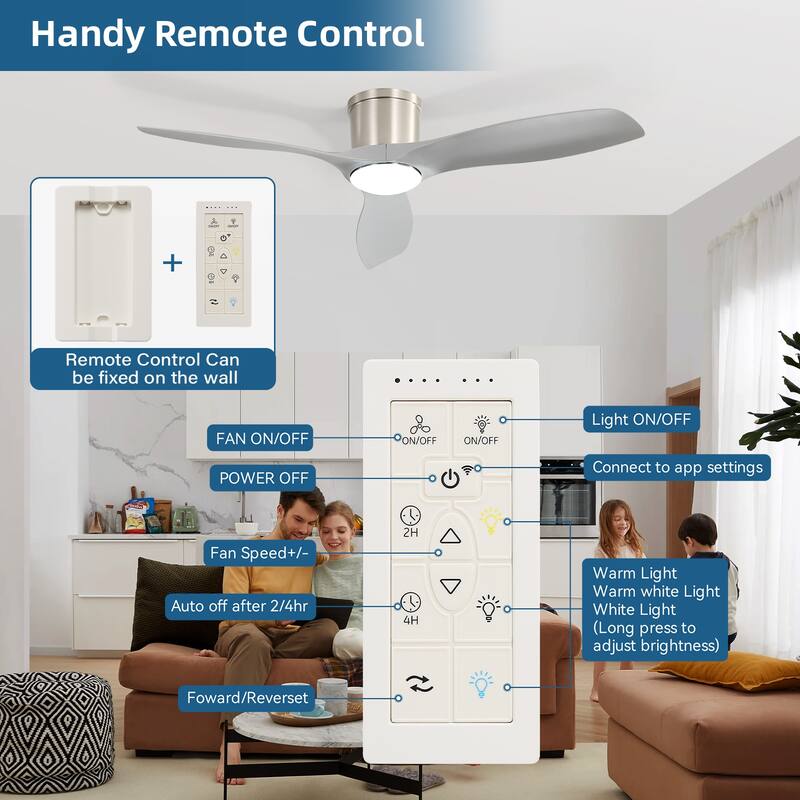 52in Smart Low Profile Ceiling Fans with Lights Remote Quiet DC Motor Control with WIFI Alexa App - 52