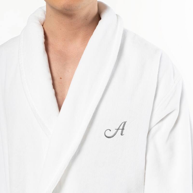 Authentic Hotel and Spa 100% Turkish Cotton Personalized Unisex Anovia Velour Bathrobe - Grey Script Font