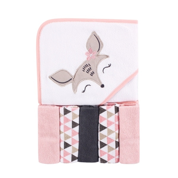 slide 1 of 1, Luvable Friends Baby Girl Hooded Towel with Five Washcloths, Deer, One Size - Deer - One Size One Size - Deer