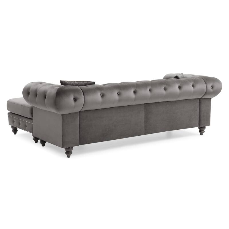 Sofa Chaise, Dark Gray, Velvet, 98x37x31 inches, 169 pounds