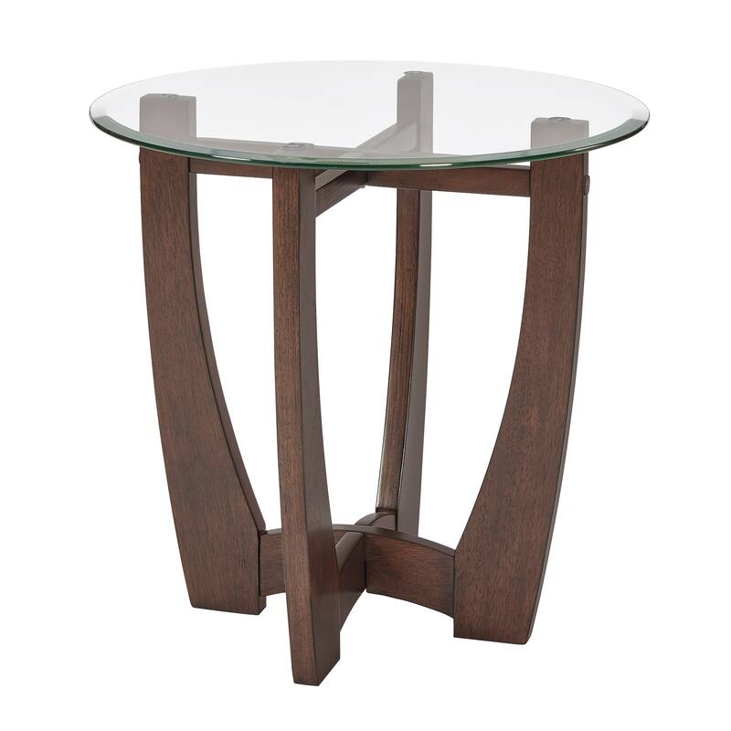 23.5 Inch Round Glass Coffee Table, Cherry Round Coffee Table Center Table With Glass Top, Small Coffee Table