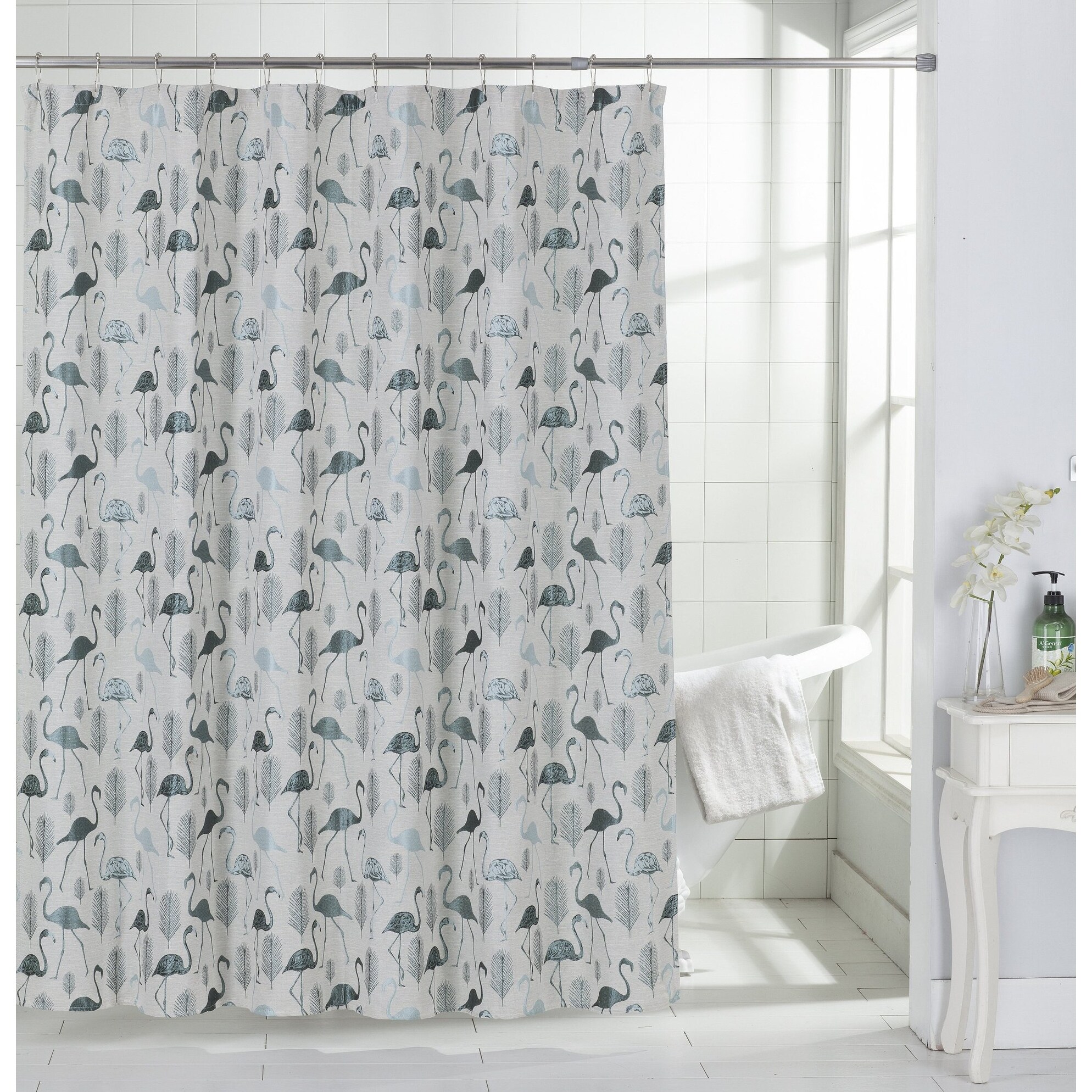 Dainty Home Flamingo Tropical Pattern Fabric Shower Curtain Overstock 31889579 70 X 72 Silver