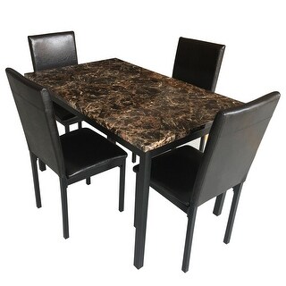 Furniture 5 Piece Dinning Set with Faux Marble Top Table & 4 Chairs ...