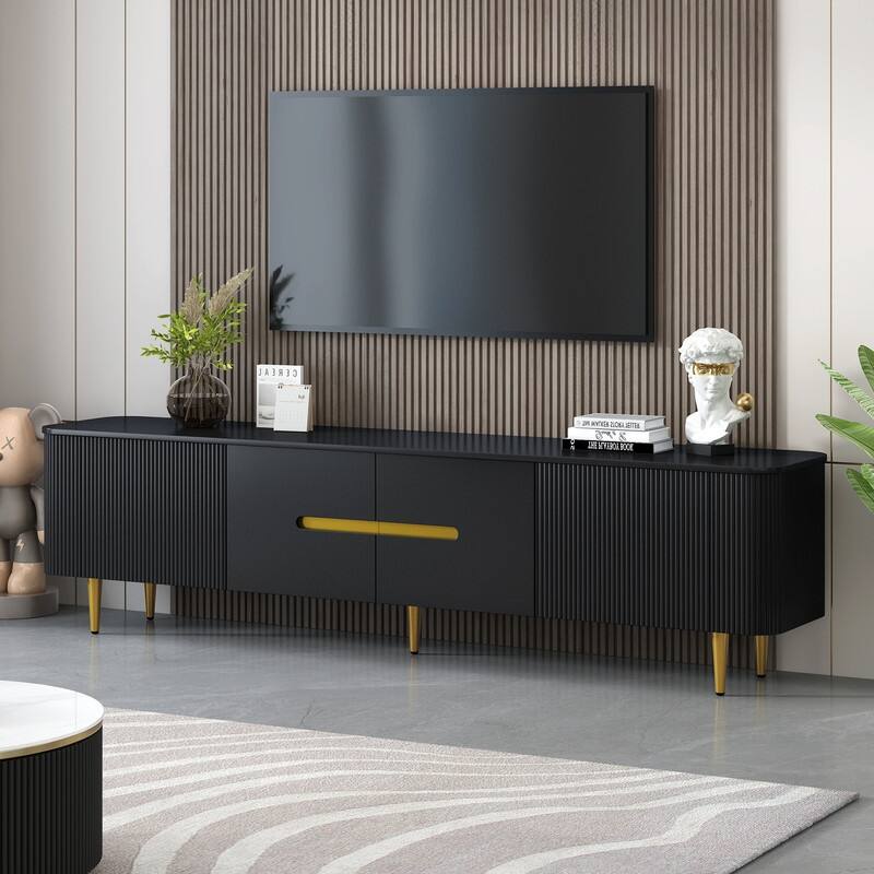 78.7''Minimalist TV Stand for TVs up to 85 Inches, Modern Entertainment Center Media Console with 4 Spacious Cabinets - Black