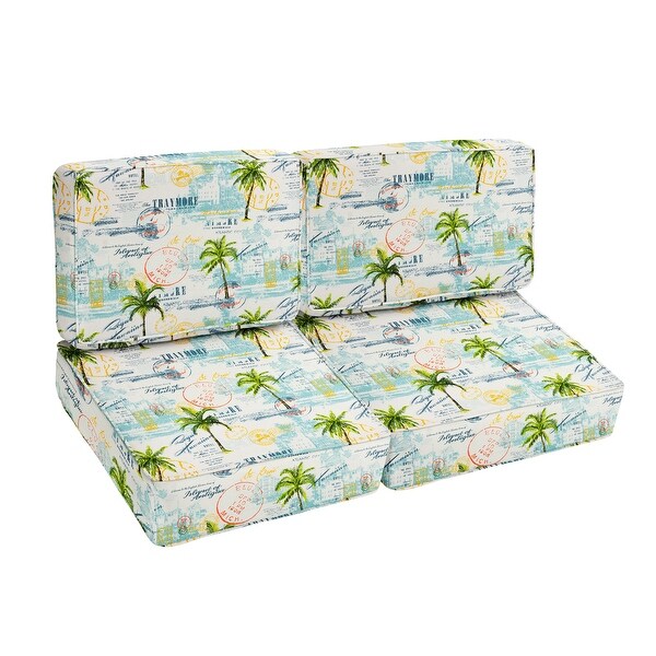 Blue White Indoor Outdoor Cushion Loveseat Set Corded 23 in x 47 in x 23 in