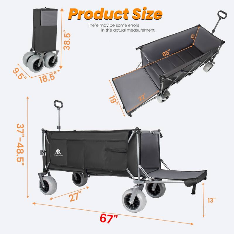 67in Extra long large Heavy Duty Utility Beach Wagons with Opened Tailgate and All-Terrain Wheels, 500lbs Capacity