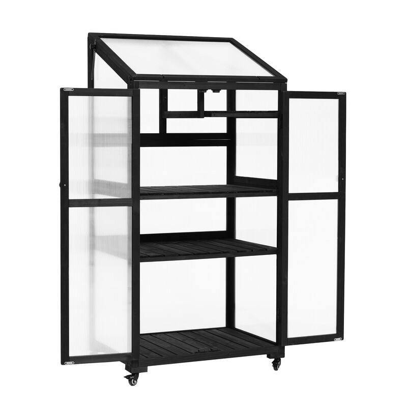 62inch Height Wood Large Greenhouse Balcony Portable Cold Frame with Wheels and Adjustable Shelves