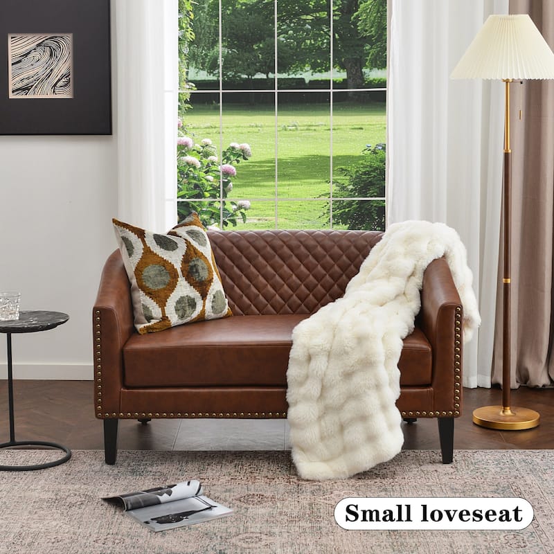 KINWELL 50"W Tufted Faux Leather Upholstered Small Loveseat Sofa