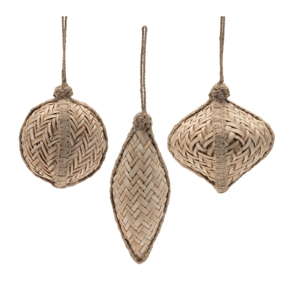 Set of 6 Brown Rustic Wicker Christmas Ornaments with Jute Rope Hangers for Farmhouse Holiday Decor - 4.25”L x 4”W x 4.25”H