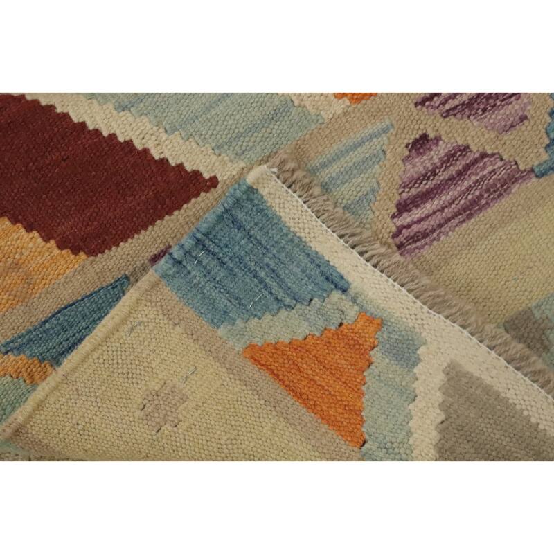 Hand Woven Oriental 100% Wool Carpet Southwestern Geometric Multi-Colored Kilim Runner Rug - 8' 2'' X 2' 0''
