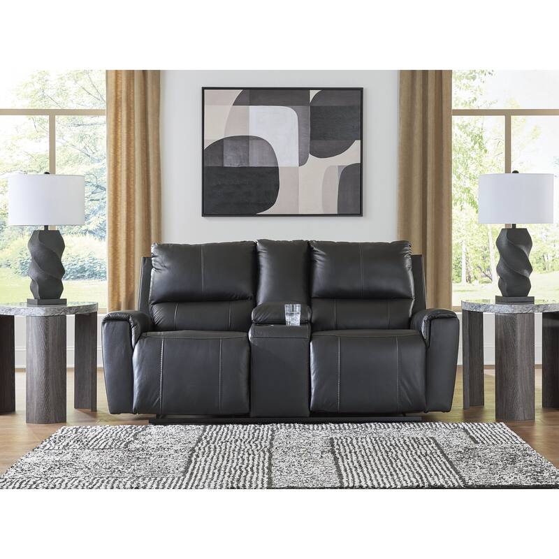 Signature Design by Ashley Glassmere Black Reclining Loveseat with Console - 74" W x 40" D x 40" H