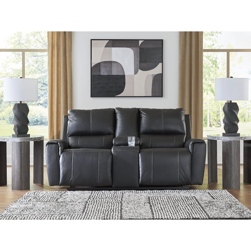 Signature Design by Ashley Glassmere Black Reclining Loveseat with Console - 74" W x 40" D x 40" H