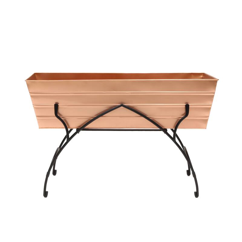 Achla Designs 35.25"L Rectangular Galvanized Steel Indoor Outdoor Large Flower Box w/Black Wrought Iron Bella Stand