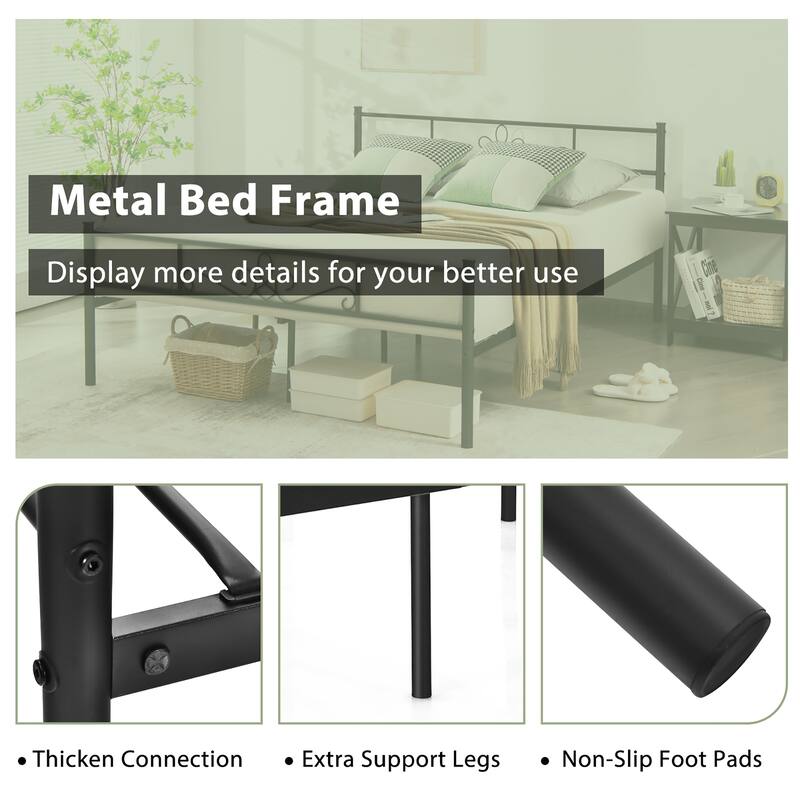 Costway Twin/Queen/Full Metal Platform Bed Frame with Headboard and