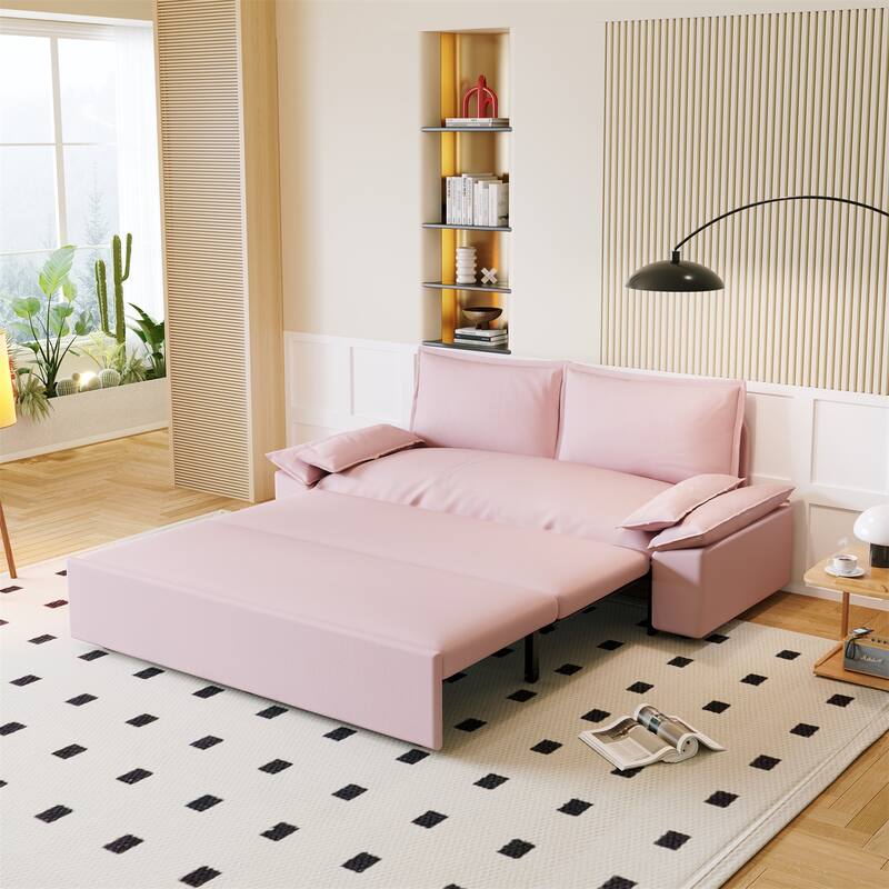 70.1" 3-in-1 Convertible Queen Pull Out Sofa Bed with 2 Soft Pillows