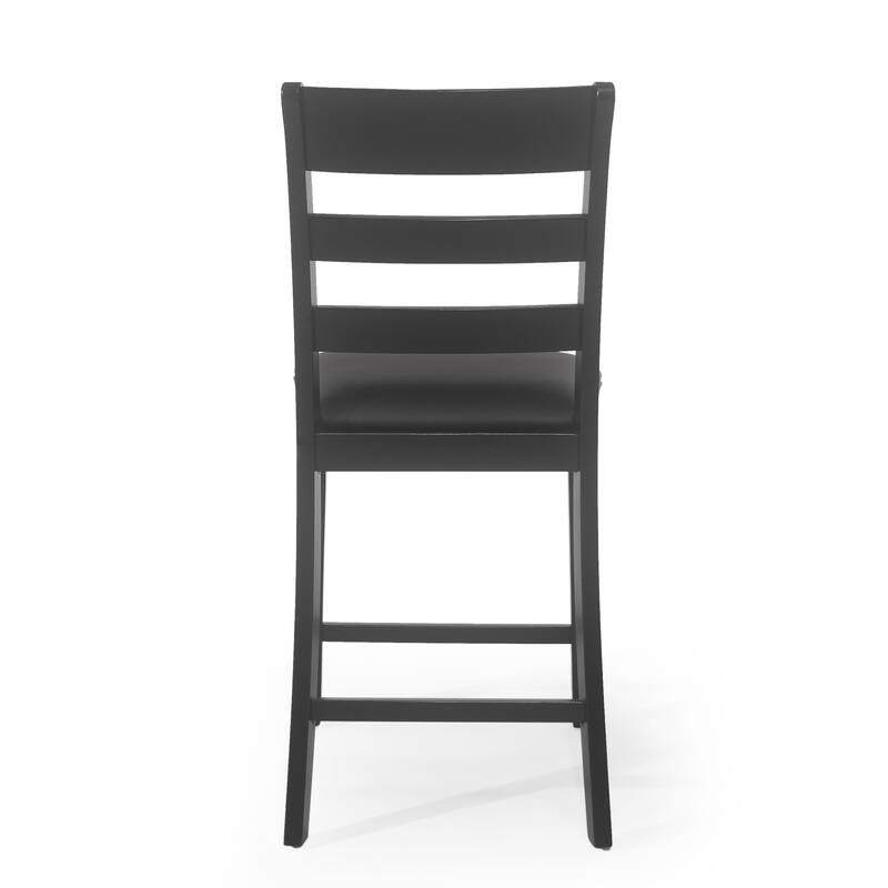 Roomfitters Upholstered Wood Counter Stools, Farmhouse Bar-Height Chairs with Ladder Back for Kitchen Island, Black (Set of 2)