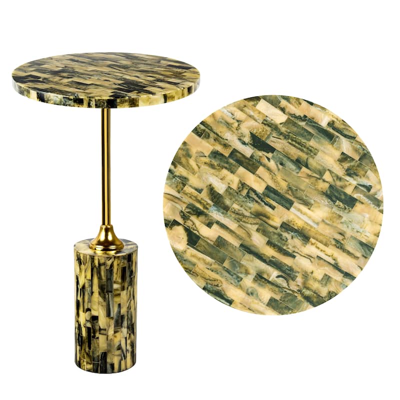 JONATHAN Y Calix 23.5" Faux Stone Round End Table, Yellow/Black