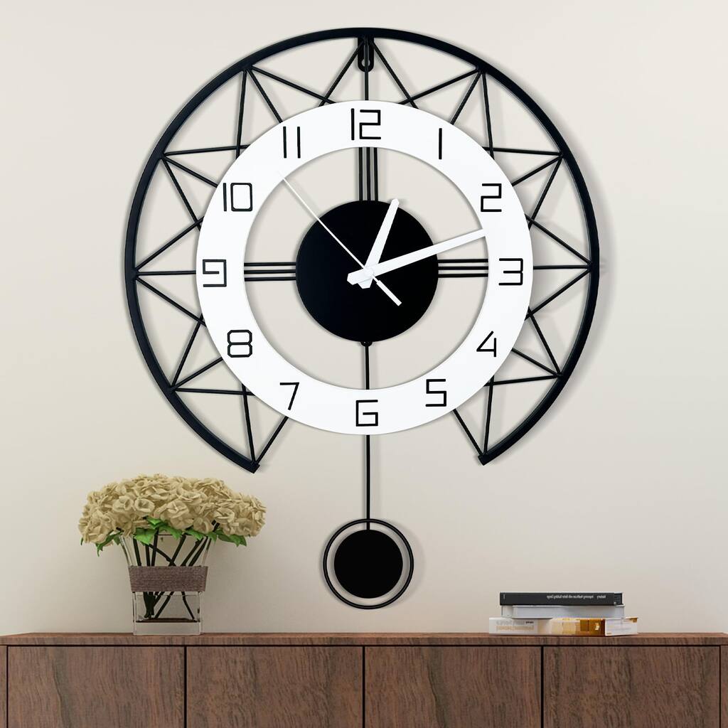 Large Wall Clock for Living Room, 17 Inch Modern Decorative Silent Wall Clocks with Pendulum,Big Wall Clock Battery Operated