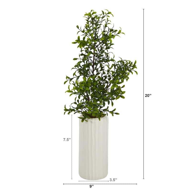 20" Boxwood Artificial Plant in White Planter