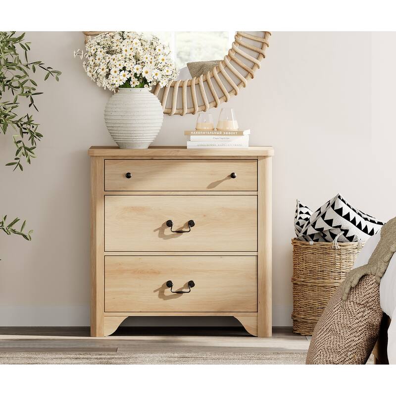 WAMPAT 3 Drawer Dresser for Bedroom, Dresser with Wide Chest, 31.5" White - Oak