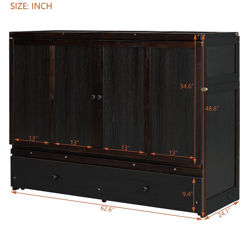 Murphy Bed Cabinet Wall Bed with Drawers and USB Port