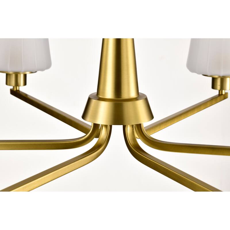 Lune 6 Light Chandelier Vintage Brass Finish Etched White Glass - Vintage Brass