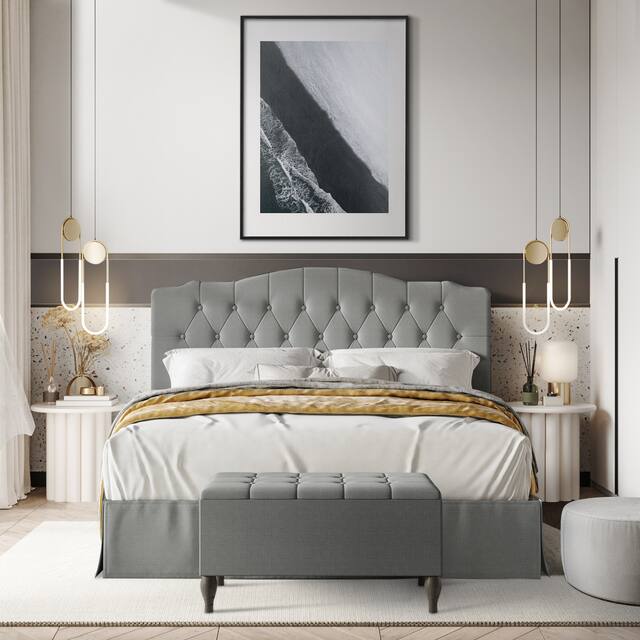 CraftPorch 2 Piece Bedroom Set in Transitional Linen Button Tufted Upholstered Bed