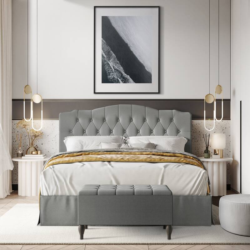 CraftPorch 2 Piece Bedroom Set in Transitional Linen Button Tufted Upholstered Bed