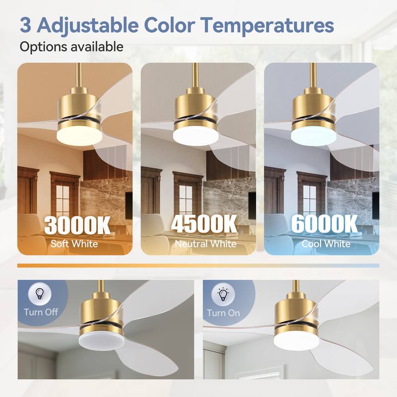 52 Inch LED Ceiling Fan with Lights Remote(3-Blade)