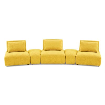Stavan Modular Curved 3 Seat Sofa Set, Yellow Chenille Adjustable Back