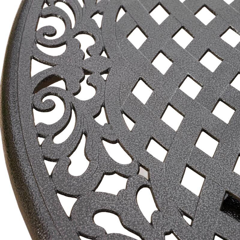 Roomfitters Outdoor Aluminum Dining Set with Lattice-Pattern Round Table and Four Armchairs for Stylish Patio Dining