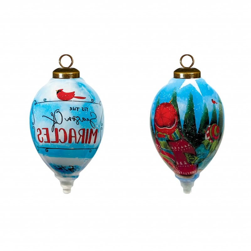 Season of Miracles Wordings Snowman Hand Painted Mouth Blown Glass Ornament - 4" x 2.5" x 2.5"