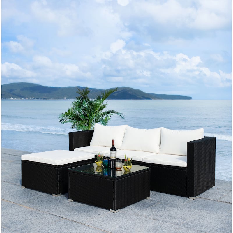 SAFAVIEH Outdoor Patio Furniture Lainey 3-Piece Sectional Conversation Set - 51W x 26D x 27H