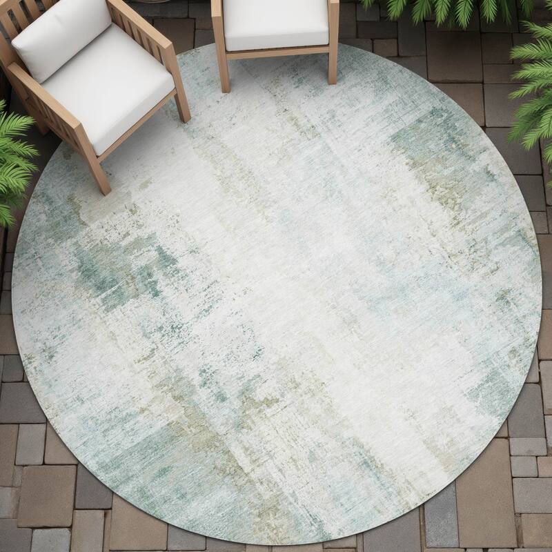 Machine Washable Indoor/Outdoor Abstract Solid Chantille Rug - Sage - 8' x 8'