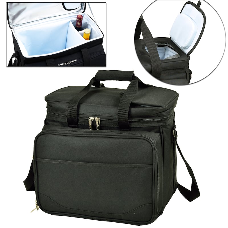 Picnic at Ascot Equipped Insulated Picnic Cooler Bag with Service for 4 - Black/Paris