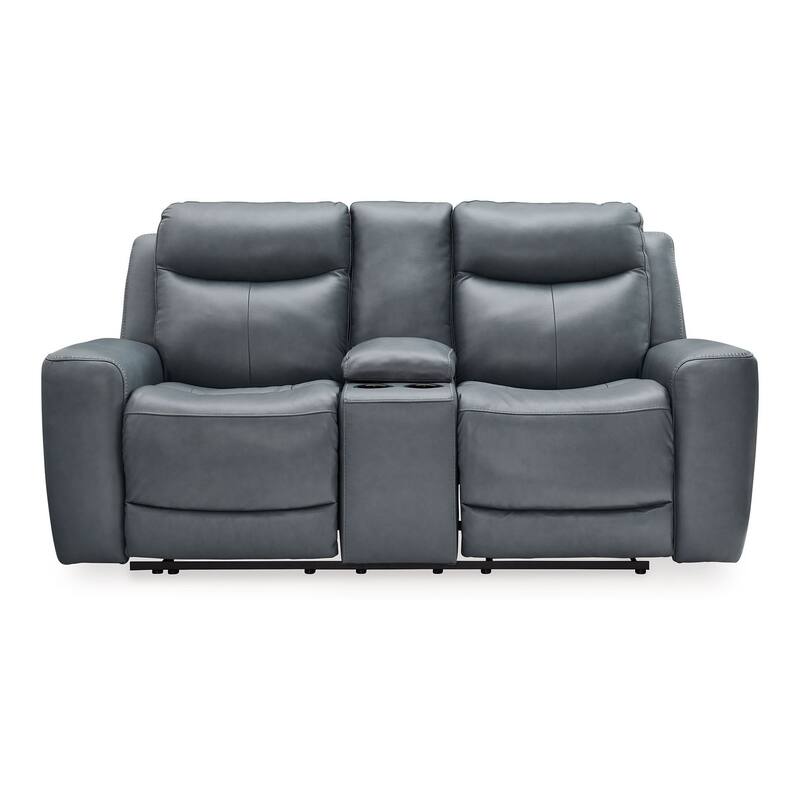 Minda Power Recliner Loveseat, Rich Gray Real Leather, USB, 79 Inch