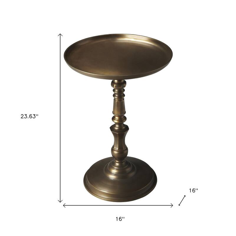 HomeRoots 24" Bronze Metal Round Pedestal End Table - 16.00 in. x 23.63 in. x 16.00 in.