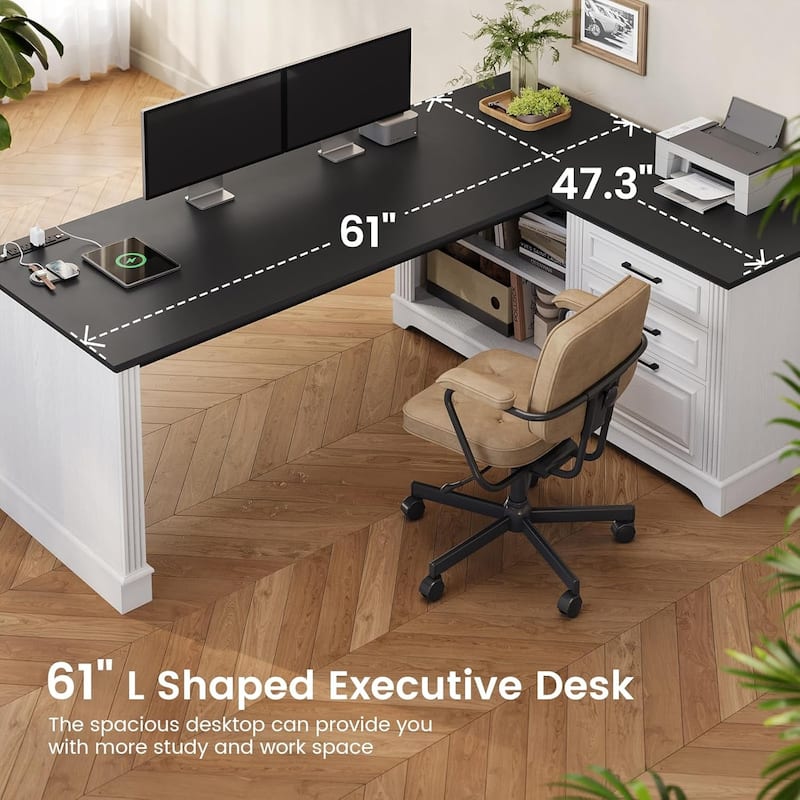 Executive L Shaped Desk Office Desk Drawers Storage Drawers Cabinet