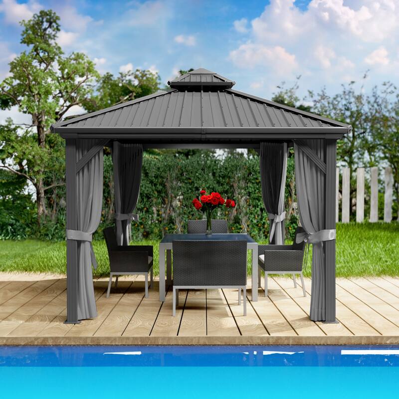 Kozyard Caesar Hardtop Gazebo with Steel Roof, Netting and Curtain