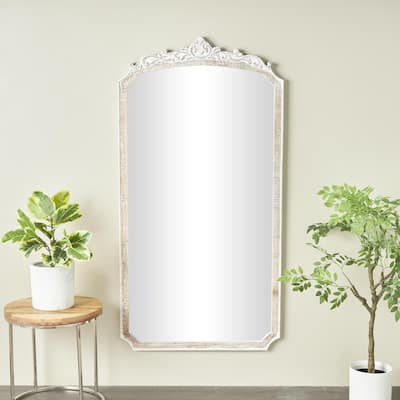 Cream Wooden Arched Scroll Room Wall Mirror with Scroll Details