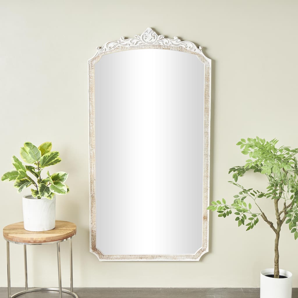 Cream Wooden Arched Scroll Room Wall Mirror with Scroll Details