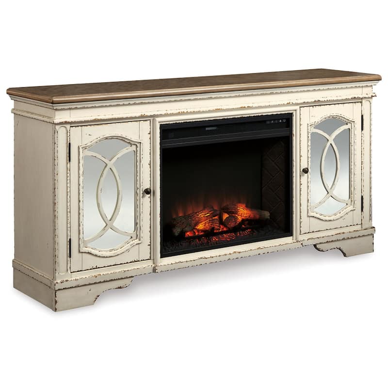 Realyn Casual Extra Large TV Stand w/Fireplace Option Chipped White