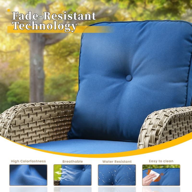 HOOOWOOO 3-piece Outdoor Patio Wicker Rattan High Back Swivel Chair Set