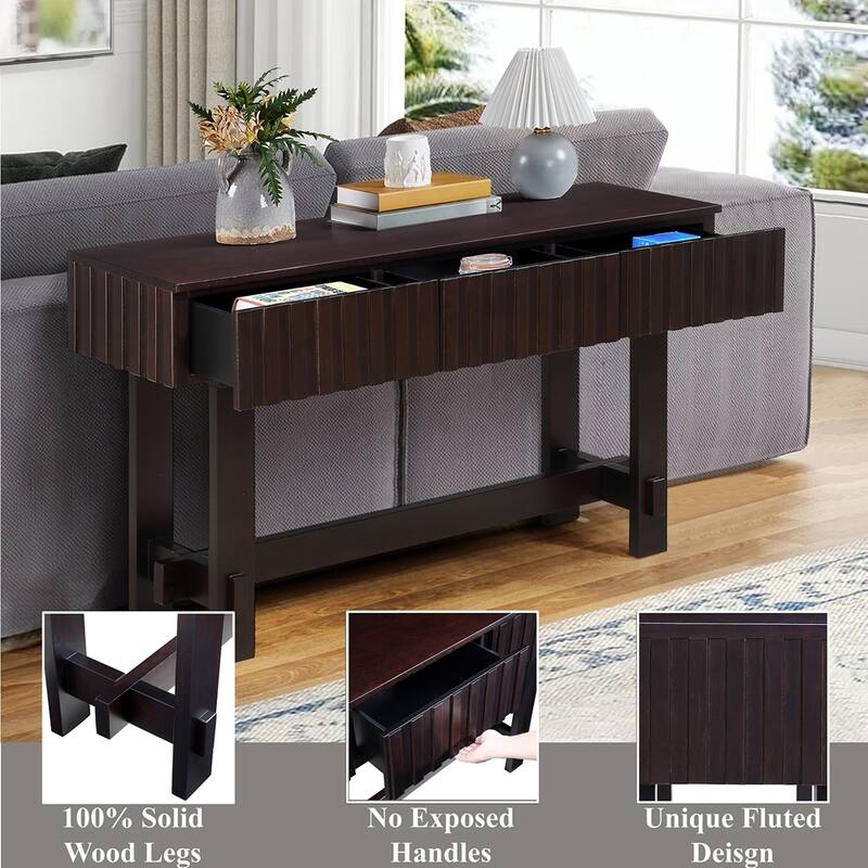 Mid Century Farmhouse Fluted Console Table with Storage Drawers