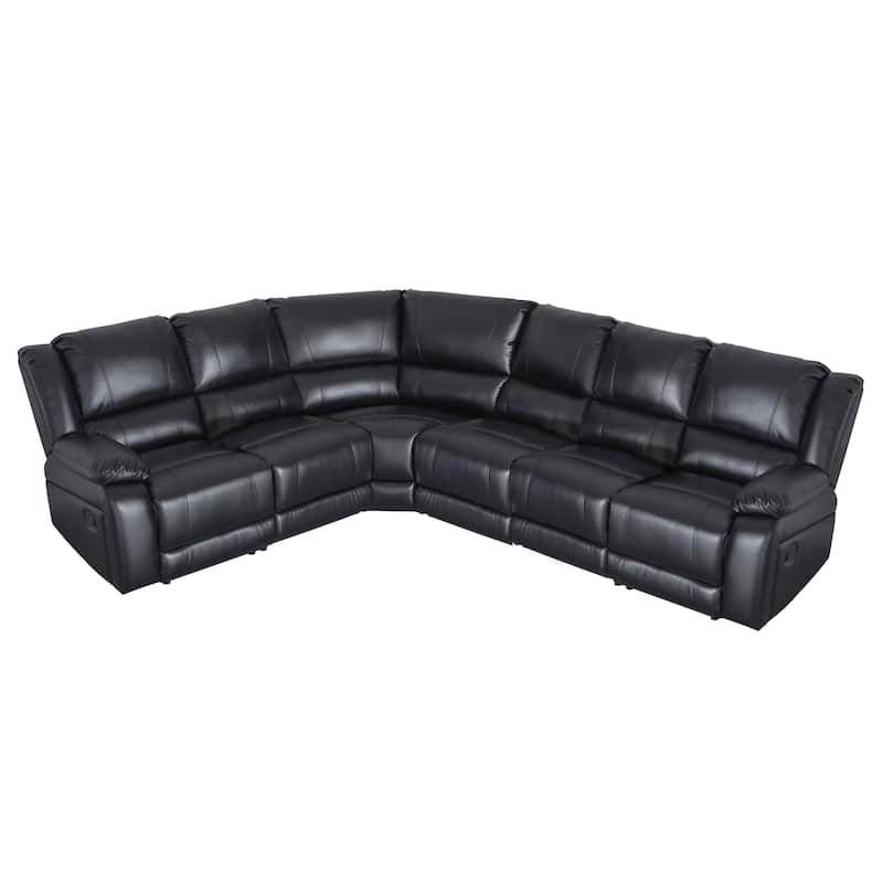119''W Faux Leather 6-Seat Large Manual Reclining Sectional Sofa - Black