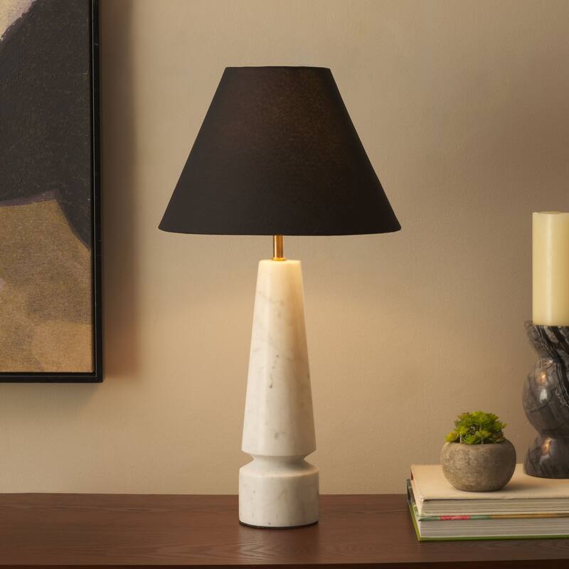 SAFAVIEH Lighting Enza Table Lamp 22-Inch Marble Base Design - 12"W x 12"D x 22"H - White Marble